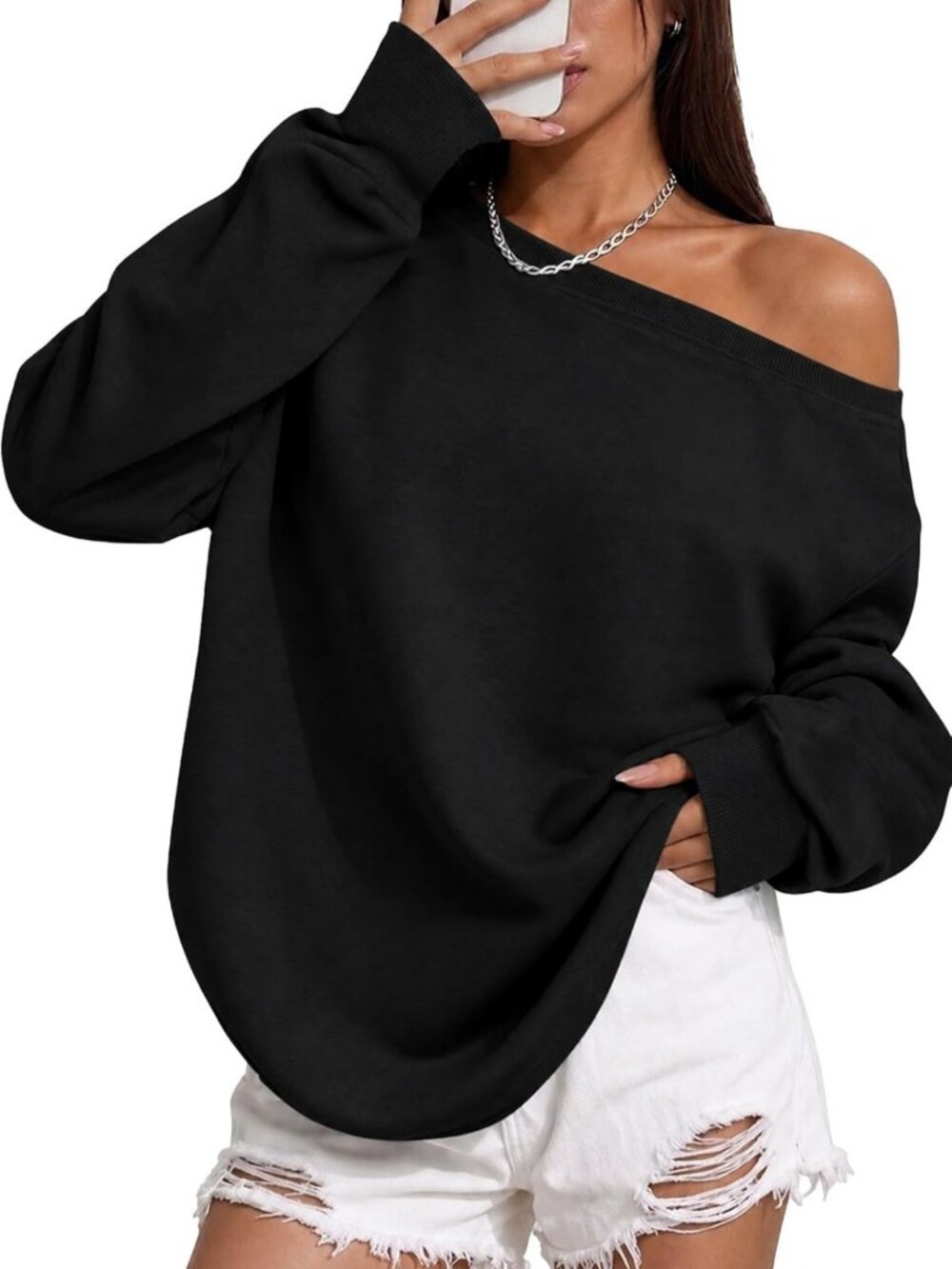 Cozy Off-The-Shoulder Oversized Sweatshirt | Long Sleeve Casual Top for Women